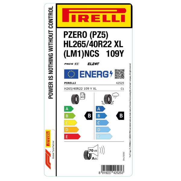 Eвроэтикетка шины HL 265/40 R22 109Y XL PNCS Elect P Zero (PZ5) LM1 Pirelli