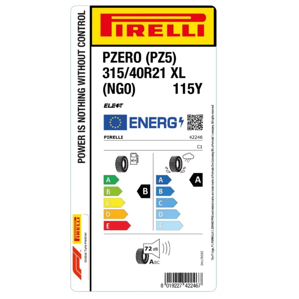 Евроэтикетка Pirelli P Zero PZ5 315 40 R21 115Y XL Elect NG0